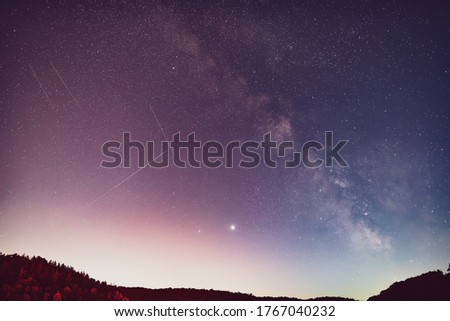  June  Milky Way and Jupiter, Saturn planets in the night sky.