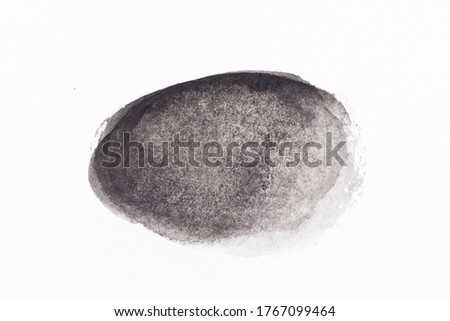 Black color watercolor handdrawing as round brush or banner on white paper background 