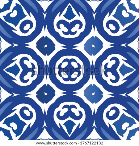 Ornamental azulejo portugal tiles decor. Vector seamless pattern collage. Fashionable design. Blue gorgeous flower folk print for linens, smartphone cases, scrapbooking, bags or T-shirts.