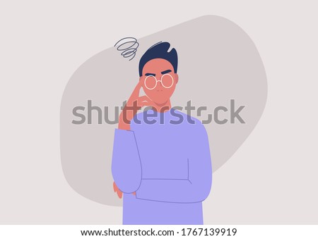 Young annoyed male character, sceptical face expression Royalty-Free Stock Photo #1767139919