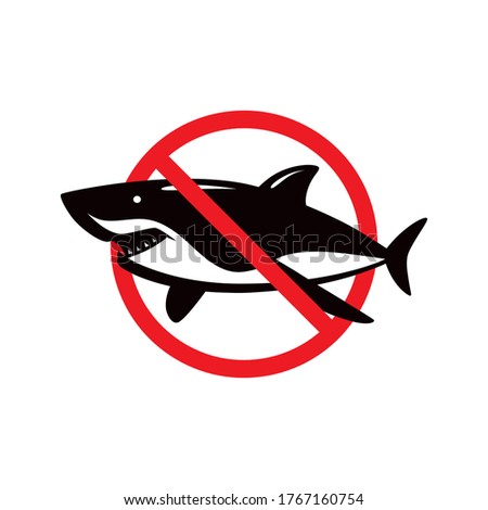 Shark dangerous emblem. No shark sign. Color print on white background