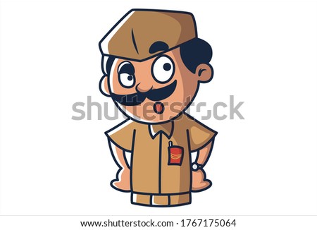 Vector cartoon illustration of postman angry face expression. Isolated on white background.
