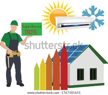 worker ofre superbonus with energy-sustainable home Royalty-Free Stock Photo #1767181655