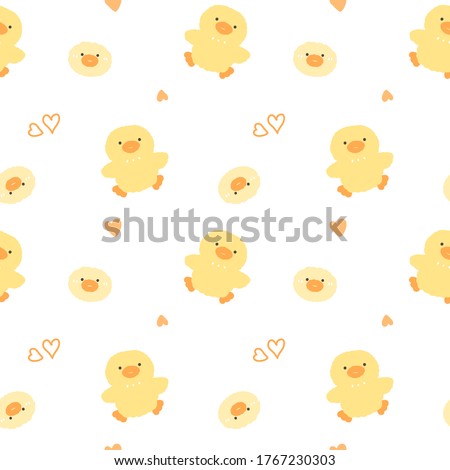 Seamless Pattern with Cartoon Duck and Heart Design on White Background