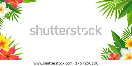 Tropical Leaves And Tropical Flowers With White Background With Gradient Mesh, Vector Illustration