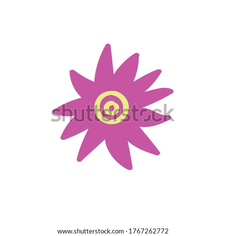 Child's drawing of a purple hand-drawn flower. Vector illustration