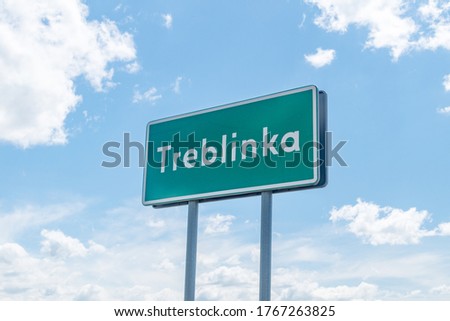 Sign of Treblinka at entrance to village located in eastern Poland.