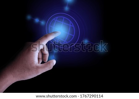 Hands touching the globe symbol.