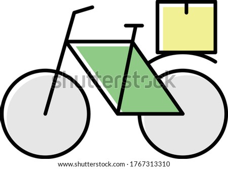 Parcel Delivery via Bicycle Concept Vector Color Icon design, Coronavirus contactless food delivery symbol on white background, Touchless Snacks Delivery Sign, Foodie and gourmet Graphic Sign