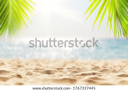 Blurred blue sky and sea with bokeh light. Landscape of tropical summer. Summer vacation concept.