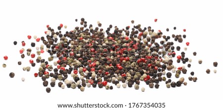 Colorful peppercorn mix, pepper pile isolated on white background