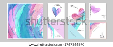 Set of Hand-painted Watercolor Card square layouts and Poster. Suitable for use as a card; greeting, invitation, cover, booklet, brochure, or poster.