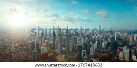 Panorama aerial morning view of beautiful Kuala Lumpur city skyline. Malaysia Royalty-Free Stock Photo #1767418682