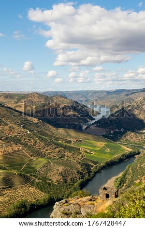 landscape and river duero on the smugglers route, in the background is Portugal. Royalty-Free Stock Photo #1767428447