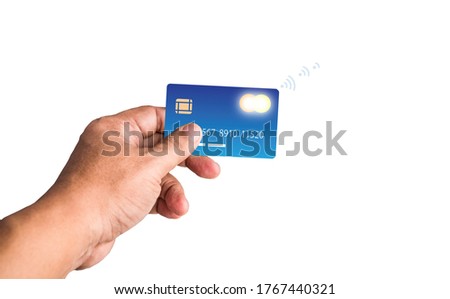 Hand holding credit card isolated on wifi technology. Security. New technology photo jpg