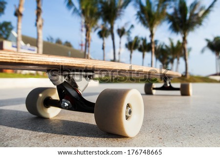Skateboard on the promenade. Outdoors
