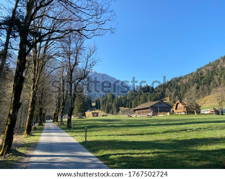 Trails for walking, sports and recreation along the Rümlig (Ruemlig or Rumlig) river and in the subalpine Eigental valley, Eigenthal - Canton of Lucerne, Switzerland