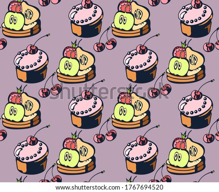 Vector background hand drawn sweets. Hand drawn ink illustration. Modern ornamental decorative background. Vector pattern. Print for textile, cloth, wallpaper, scrapbooking