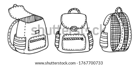 School bag. Hand drawn clipart. Vector doodle school icons and symbols isolated on a white background.