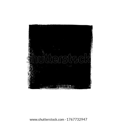 Black rough edge vector square box. Black painted square or rectangular shape. Hand drawn brush stroke isolated on white background. Dirty grunge design frame, border, template or background for text.