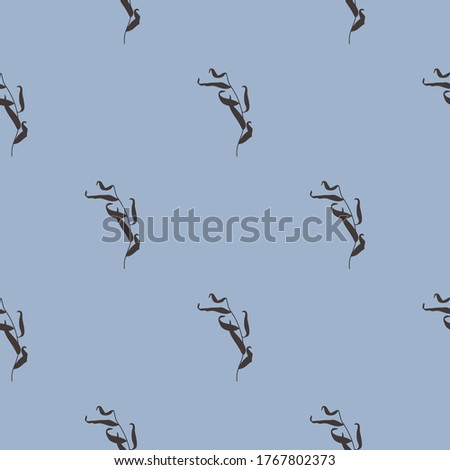 Willow Branch with Leaves Seamless Pattern in a Trendy Minimal Style. Outline of a Botanical Background. Floral Blue Vector Ornament for printing on fabric, invitation, wrapping, wallpaper and other