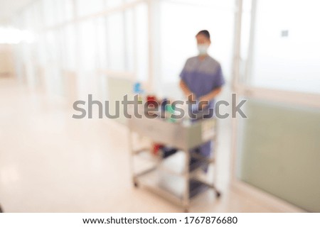 Blur image of nurse working and medical equipment in internal medicine departments at the hospital.