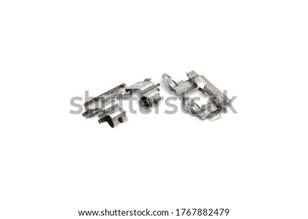 Spring plate for lock brake pad of car on the white background for texture and copy space