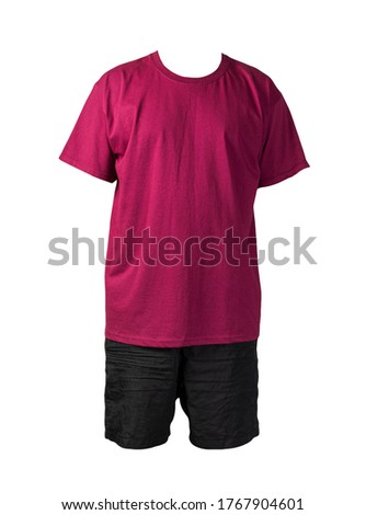 men's black sports shorts and burgundy t-shirt isolated on white background.comfortable clothing for sports