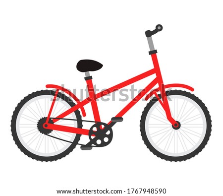 Vector flat illustration of city red bicycle isolated object. Transportation vehicle in classic style. Element design of urban mobility, cycling activity, street sport hobby, entertainment