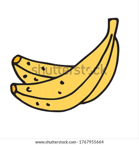 vector illustration in doodle style, cartoon. bananas. simple icon two yellow, ripe bananas. clip art fruit food