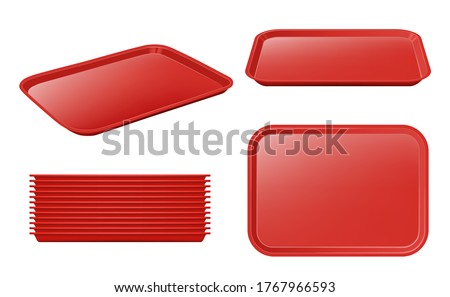Food tray. Empty plastic plateau realistic vector mockup restaurant equipment for holding products and dishes Royalty-Free Stock Photo #1767966593