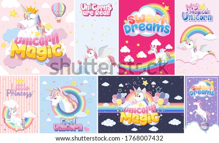 Cute unicorn banner on pastel background color illustration