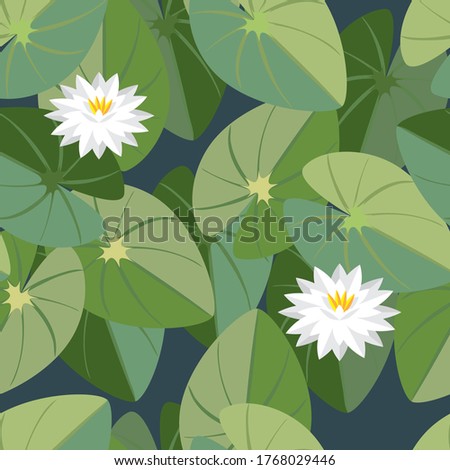 seamless pattern of water Lily leaves and flowers. the flat pattern. stock vector illustration. EPS 10.