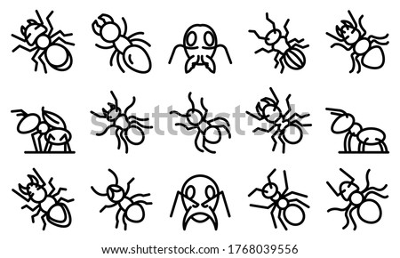 Ant icons set. Outline set of ant vector icons for web design isolated on white background