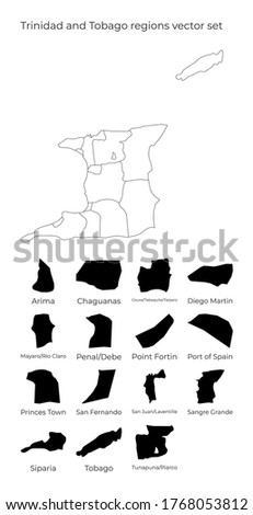 Trinidad and Tobago map with shapes of regions. Blank vector map of the Country with regions. Borders of the country for your infographic. Vector illustration.