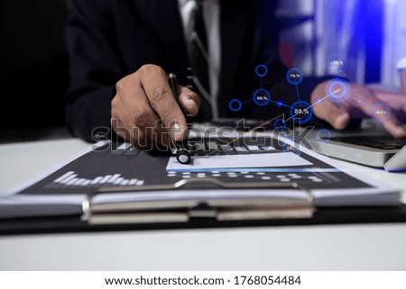  businesswoman hands working with digital marketing virtual chart, Abstract icon, Business strategy concept, Background toned image blurred.