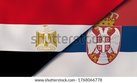 Two states flags of Egypt and Serbia. High quality business background. 3d illustration