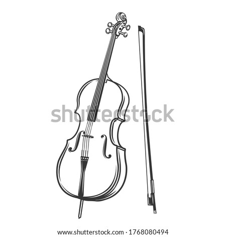 Cello outline icon. Violoncello vector illustration in retro style. Royalty-Free Stock Photo #1768080494