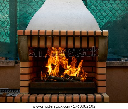 Fire lighted in a garden barbecue