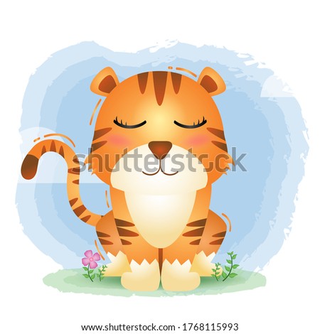 cute little tiger in the children's style. cute cartoon tiger vector illustration