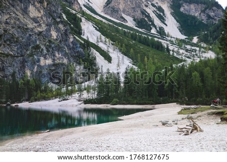 Lake Lago di Braies in Dolomiti Mountains, Italy