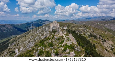Ancient Medieval castle of Rocca Calascio at sunset, l'Aquila district, Abruzzo, Italy Royalty-Free Stock Photo #1768157810