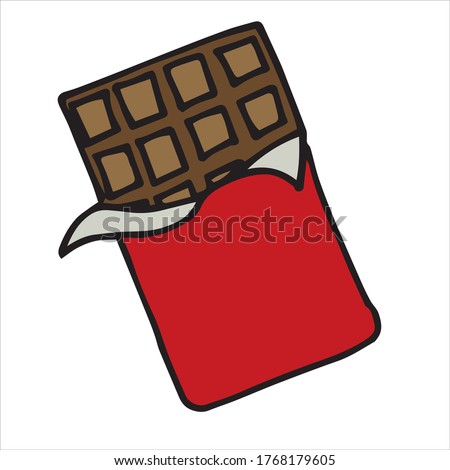 
vector illustration in doodle style, cartoon. chocolate bar. Cute chocolate bar expanded icon isolated on white background. clipart sweet dessert