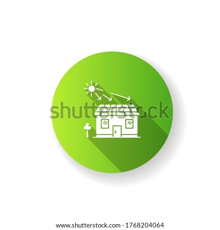 Solar batteries green flat design long shadow glyph icon. Ecological power generation for home. Electricity supply. Install rooftop batteries for house. Silhouette RGB color illustration