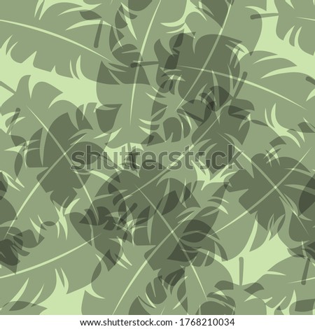 Tropical leaf pattern. Seamless texture with leaves of palm trees. Banner for the travel and tourism industry, summer season. Floral design element, print for fabrics.