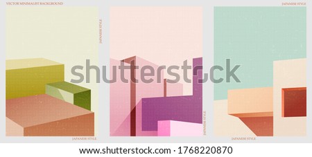 Set of three abstract minimalist backgrounds. Hand-drawn illustrations with japanese geometric pattern for for wall decoration, postcard or brochure, cover design, stories, social media, app design. Royalty-Free Stock Photo #1768220870