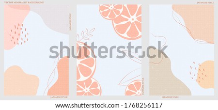 Set of three abstract minimalist backgrounds. Hand-drawn illustrations with japanese wave pattern for  for wall decoration, postcard or brochure, cover design, stories, social media, app design. Royalty-Free Stock Photo #1768256117