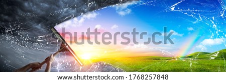 Hand Wiping The Cloudy Sky For A New Better World - Clean Environment Concept
 Royalty-Free Stock Photo #1768257848