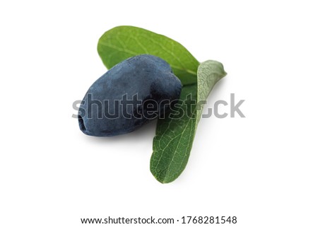 Berries of honeysuckle with green leaves on white background. Isolated Royalty-Free Stock Photo #1768281548