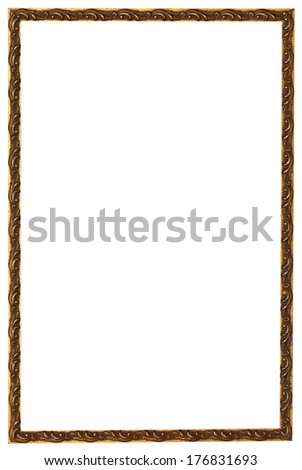 baroque style narrow picture frame with cut out canvas isolated on white background